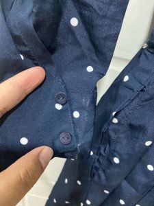 blue polka dot shirt dress