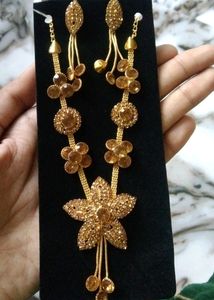 Necklace Golden Stone With Earring