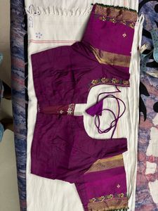 Embroidered and green glass beads  Purple Blouse