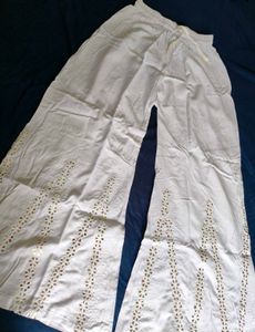 White Palazzo Pants with Mirror Work Embroidery