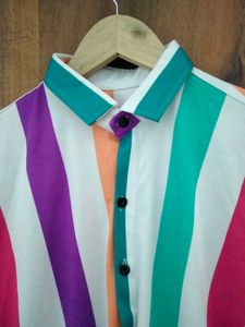 Men Casual Multicolour Striped Half Shirt