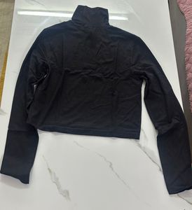 Turtle-Neck Black Cropped T-shirt, Size - 32-34