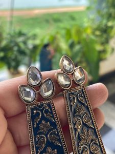 Elegant Ethnic Blue Meenakari Earrings