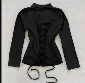 Lace-Up Back Black Blouse (SWAP AVAILABLE)