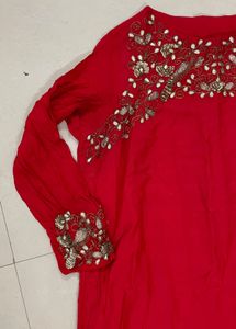 Red &amp; Gold Embellished Tunic Dress