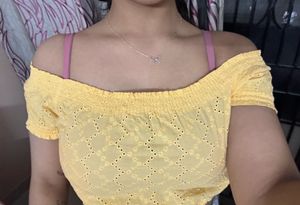 yellow off shoulder crop top