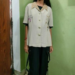 Embroidered Beige Top korean