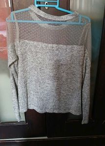 Gray Top With Chic Mesh Detailing