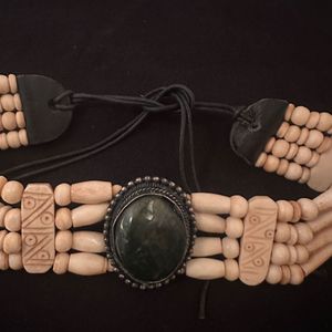 vintage bone beaded agate boho choker