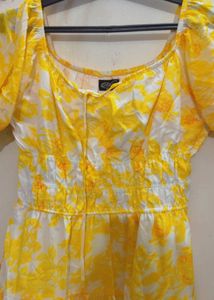 Yellow Floral Tiered Mini Dress