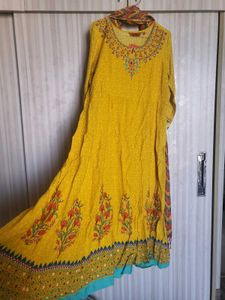 Yellow Embroidered Anarkali With Dupatta
