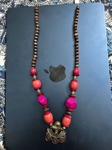 Boho Wood & Coral Statement Necklace