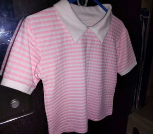 Pink Striped Collared Top