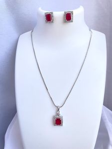 Ruby Red AD Necklace With Earrings