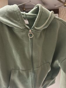 Sage Green Cropped Zip-Up Hoodie