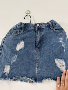 Distressed Denim Mini Skirt