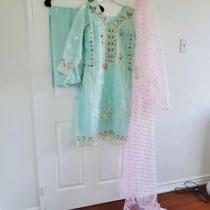 Elegant Mint Green Embroidered Salwar Kameez