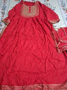 Red Embroidered Kurta Set