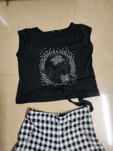 Tiny Baby Girls Black Top &amp; Gingham Pants Set