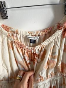 Peach-Cream Square Neck Midi Dress