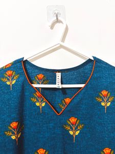 Blue Floral Motif Kurti From Ahika