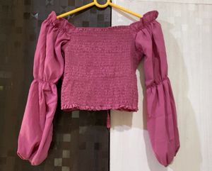 Off Shoulder Full Puff Sleeves Crop Top