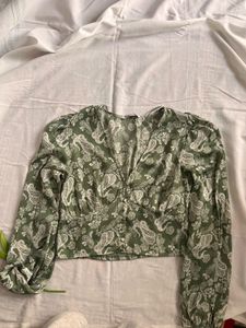 Green Paisley Print Top