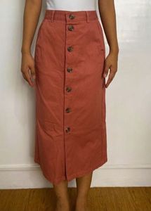 Rusty Red Bottom Down Denim Skirt