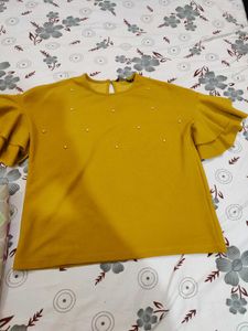 Mustard Top with Pearl Detail