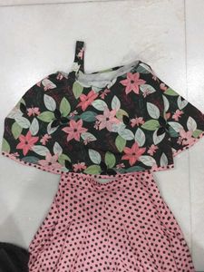 Floral One shoulder Top And Polkadot Plazopant Set