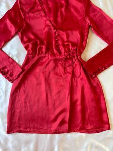 Zara Red Satin Wrap Mini Dress