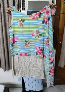 Floral Striped Asymmetric Top