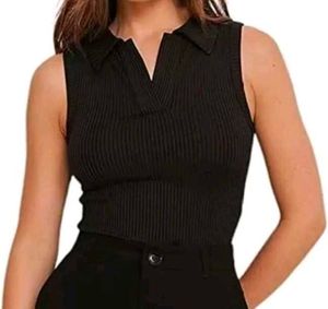 2 Ribbed collar sleeves tops