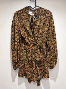 Topshop Disty Floral Print Long Sleeve Playsuit