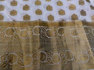 Half White Gold Pure Dola Silk Saree