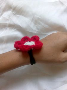 Crochet flower button and  scrunchie