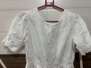 White Eyelet Puff Sleeve Dress