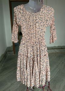 Mystic Pink Printed A Line Dress