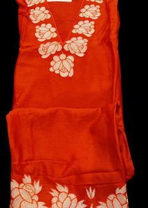 Elegant rust orange Embroidered Kurta Set