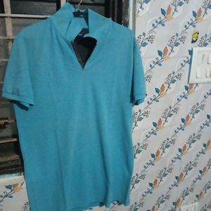 Blue Collared Short Sleeve Shirt