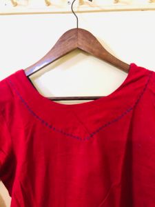 Red Cotton Silk Gown With Suta Work