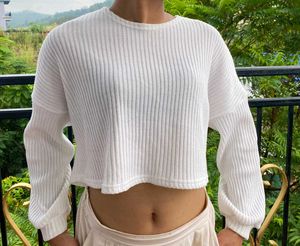 White Cropped Knit Top