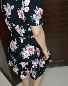 Inspired Hearts Brand Black Floral Tie-up Dress