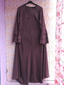 Mauve Embellished Bell Sleeve Abaya