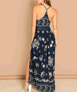 SHEIN Guipure Lace Insert Split Floral Maxi Cami