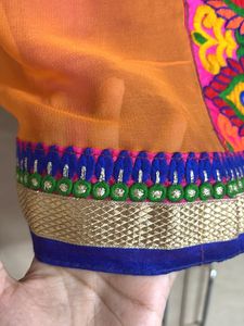 Embroidered Border Orange Pink Ombre Saree