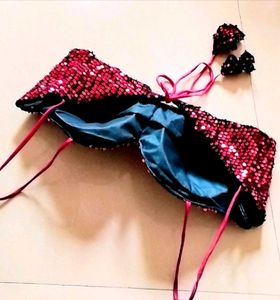 Sequin Padded Spaghetti Strap Velvet Blouse