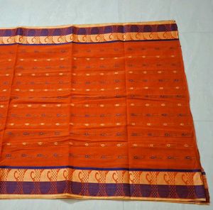 New Orange Embroidered tant Saree 🎶
