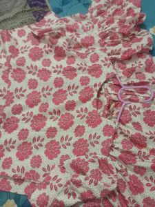 New Aline Flower Print Cotton Kurti