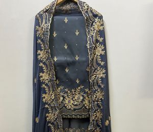 Elegant Embroidered Grey Suit Set